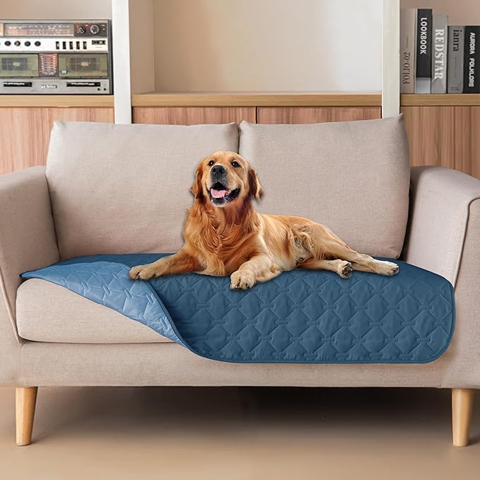 gogobunny 100% Double-Sided Waterproof Dog Bed Cover Pet Blanket Sofa Couch Furniture Protector for Puppy Large Dog Cat, Reversible (32x53 Inch (Pack of 1), Dark Blue/Light Blue) by gogobunny