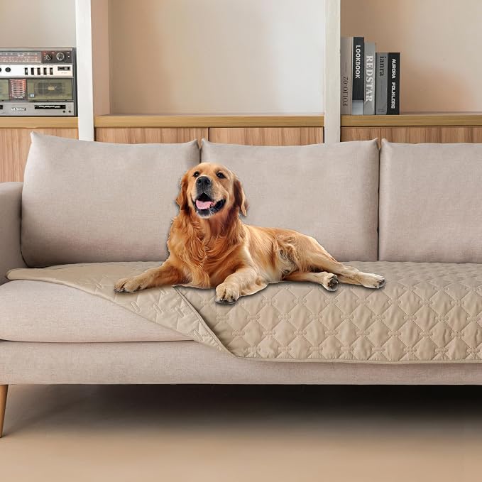 gogobunny Waterproof Dog Blanket, Couch Covers for Sofa, Reusable Pee Pads | Wear Resistant, Leakproof Sofa Cover for Pets, Anti-Pilling, Hypoallergenic, Machine Washable, 30x90 Inch Dark Beige by gogobunny