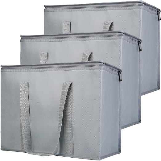 Bodaon 10-Pack Insulated Reusable Grocery Shopping Bags, X-Large Picnic Cooler Bag Secure Top Cold, Insulated Food/Pizza Delivery Bag, Commercial Food Warmers Thermal, Grey by Bodaon
