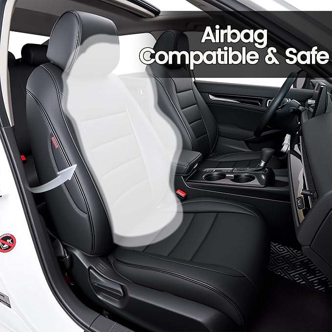 HKZ Custom Fit Civic Seat Cover Full Set for Honda Civic 4 Door (Hatchback Sport 2022-2026)&(Hatchback LX 2022-2024) 5-Seats Full Set,Leather Seat Protector(Black) - Image 5