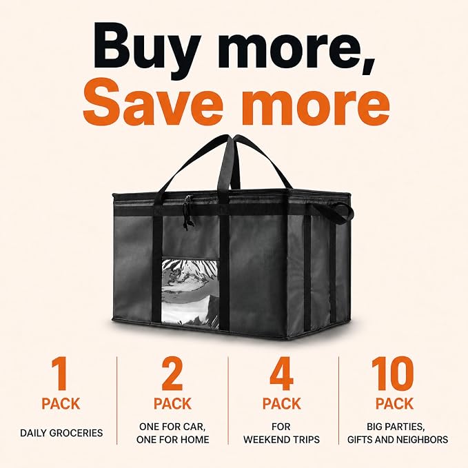 NZ home Insulated Food Bag, Portable Cooler Tote (XL Plus, Orange, 2 Pack) | Large thermal bag, For cold & hot food, Soft sided cooler, Heavy duty carrier, Grocery shopping, Food delivery, Catering bag - Image 8