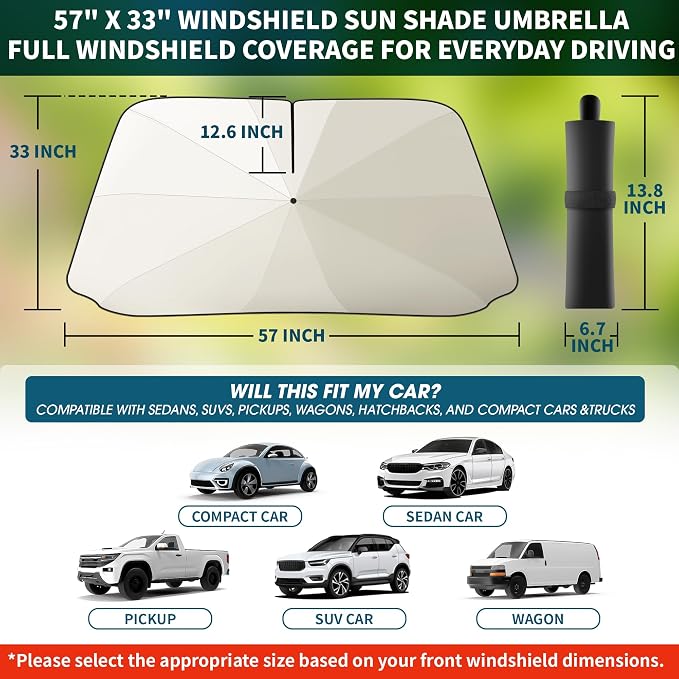 Windshield Sun Shade Umbrella,UPF 50+ Foldable Car Umbrella Sunshade Cover | 57"x33" UV Heat Insulation Car Front Window Sun Shade,5-Layer UV Block Coating,for Sedan,SUV,Pickup,Trucks,Keep Vehicle Cool - Image 7