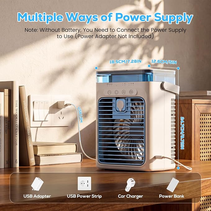 Portable Air Conditioners, Personal Evaporative Air Cooler with 1000ML Water Tank, 3 Speeds & 2 Mist Modes, Portable AC Fan for Car, Caravan, Kitchen, Office Desk - Image 7