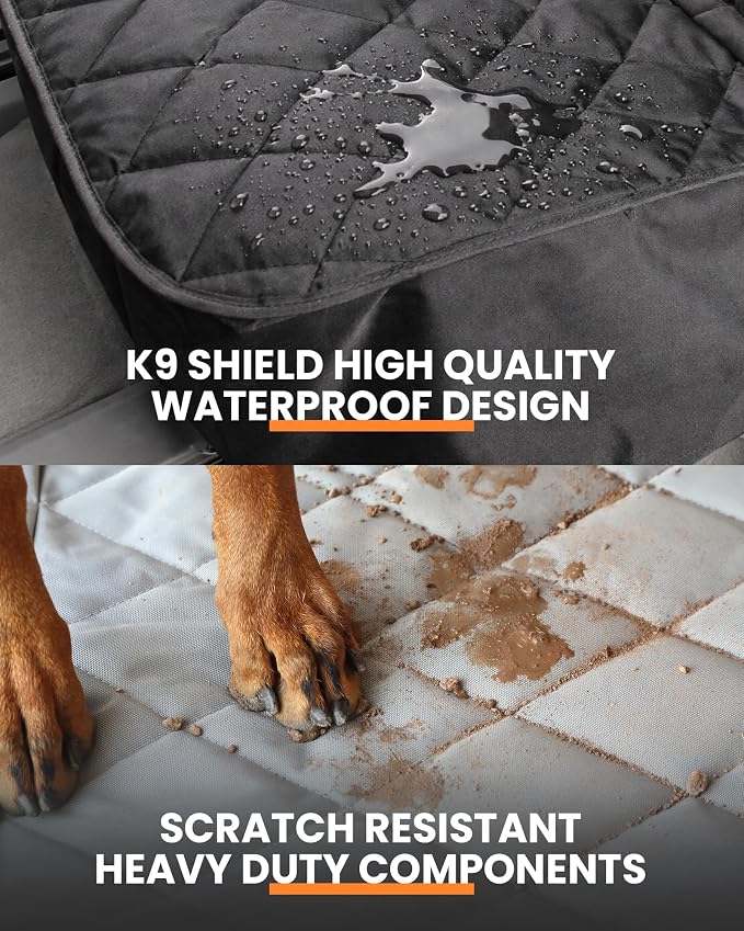 4Knines Dog Rear Seat Cover for Fold Down Seats - Fitted, Black Regular | Heavy-duty split design fits 60/40 and 50/50 fold-down seats. No Hammock. K9-Shield waterproof layer. Non-slip backing. - Image 7