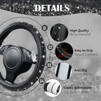 CAR PASS Bling Diamond Leather Steering Wheel Cover, With Sparkly Crystal Glitter Rhinestones Universal Fit 14"1/2-15" Car Wheel Protector for Women Girl Fit Suvs,Vans,Sedans,Car,Trucks, Black Diamond - Image 4