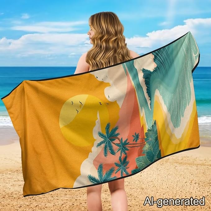 Sunset Palm Tree Car Towel Seat Cover Breathable Front Seat Towel Cover Removable Automotive Accessories Universal Fit for Car SUV Van - Image 4