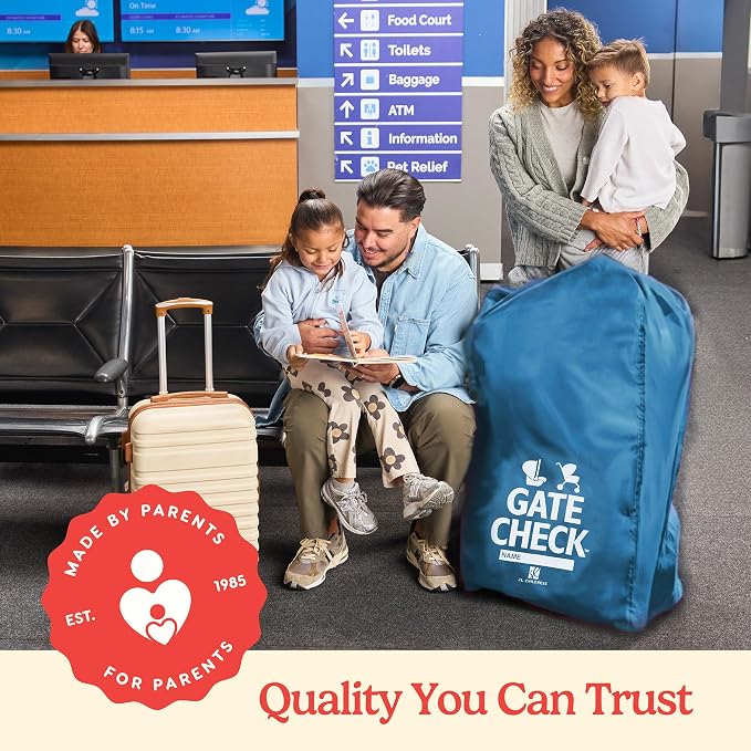 J.L. Childress Gate Check Travel Bag for Single & Double Strollers DLX Blue | AirTag compatible Gate Check Bag with shoulder straps keeps strollers protected & identifiable when airport gate checking - Image 8
