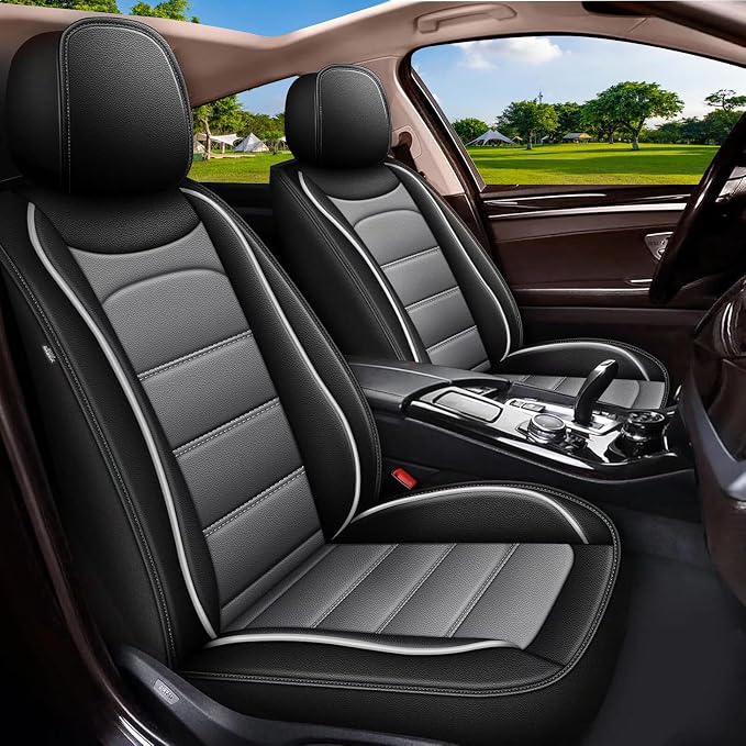 IKABEVEM Car Seat Covers Fit for Honda Insight 2010-2025 2026: Luxury Leather Automotive Front Seat Covers, Car Seat Protector(2PCS Front, Black&Grey) by IKABEVEM