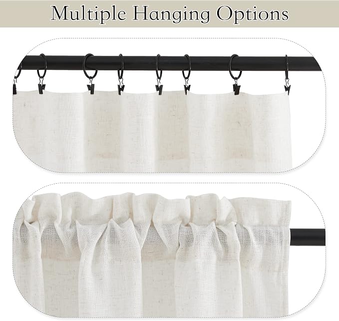 RYB HOME Sheer Curtains Linen Textured Semi Sheer Draperies for Bedroom | Light Glare Filtering Privacy Sheer Backdrop, for Living Room Patio Door Window, Rod Pocket, Linen, W70 x L95, 2 Pcs - Image 3