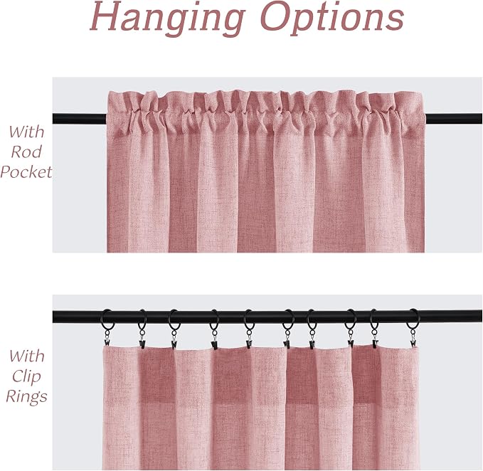 RYB HOME Living Room and Dining Room Curtains 95 inches Long | Light Filtering, Weave Textured, Rod Pocket, Peach Blush, W52 x L95, 2 Panels Set - Image 5
