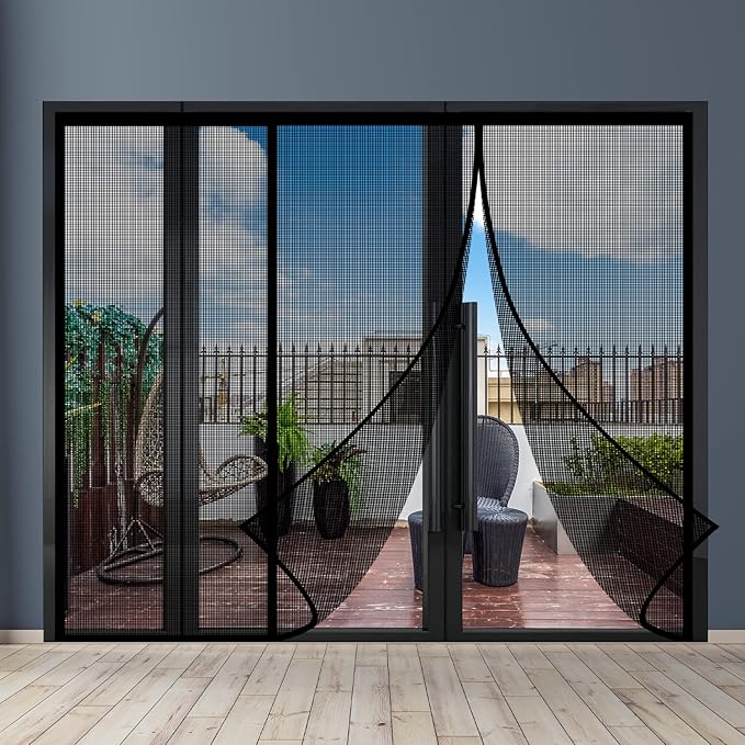 Magnetic Door Screen Fit Door Size 72 x 80 Inch, Sunmoxia Durable Reinforced Fiberglass Mesh Curtain, Heavy Duty Screen Door with Full Frame Hook & Loop for Sliding Doors,Patio by Sunmoxia