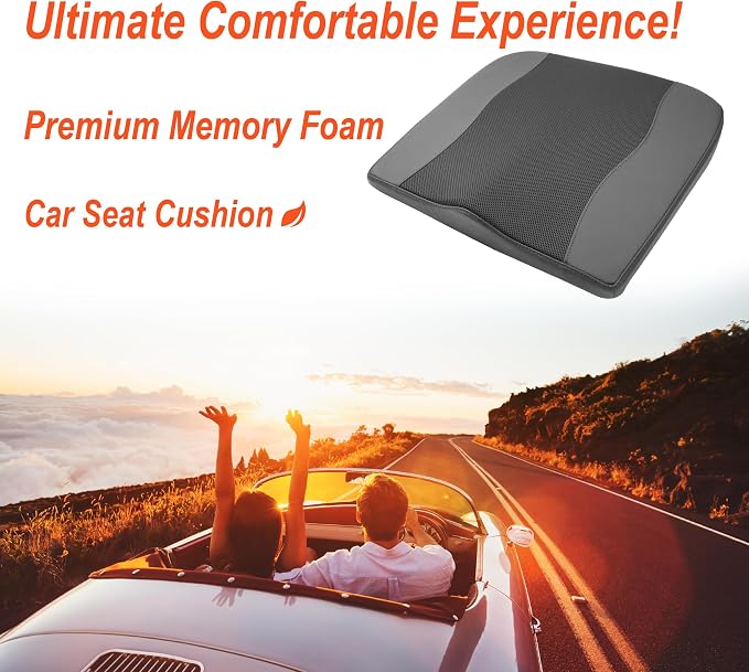 Lofty Aim Car Seat Cushion, Memory Foam Car Seat Cushions for Long Driving | Comfy Car Seat Pillow for Pain Relief, Driver Seat Cushion Adds Height, Butt Cushion for Car, Office Chair, Classic Black - Image 2