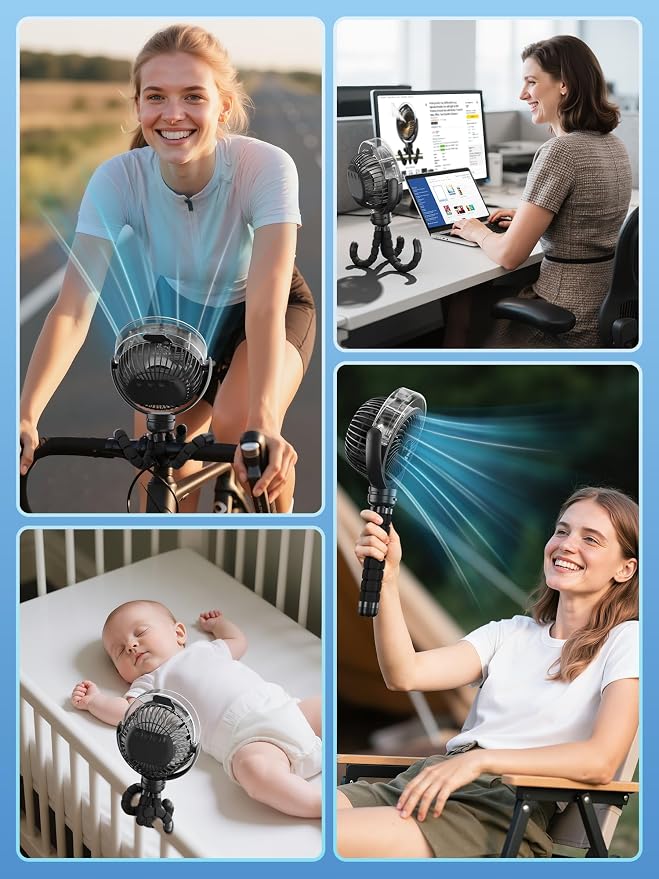 Misting Stroller Fan, 6000mAh Battery Operated Portable Fan with Light & 360° Pivoting, Personal Fans with Flexible Tripod for Baby, Office, Travel,Treadmill,Outdoors - Image 7