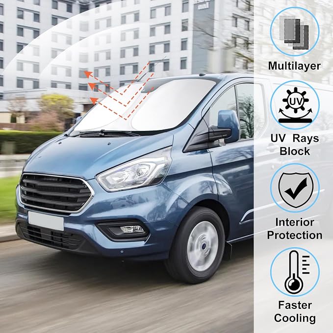 Windshield Sun Shade for 2015-2026 Ford Transit Accessories | Full covered, Foldable & Durable, Block UV Rays, Reduce Heat, Easy to install, Keep Car Cooler - Image 2