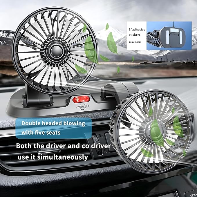 5V USB Dual Car Fan for SUV/Truck/RV, 2-Speed 360° Rotate, No AC Required | Universal compatibility (cars/trucks/RVs/tractors/UTVs)，Dual-head independent 360° rotation，2-speed turbo airflow - Image 8