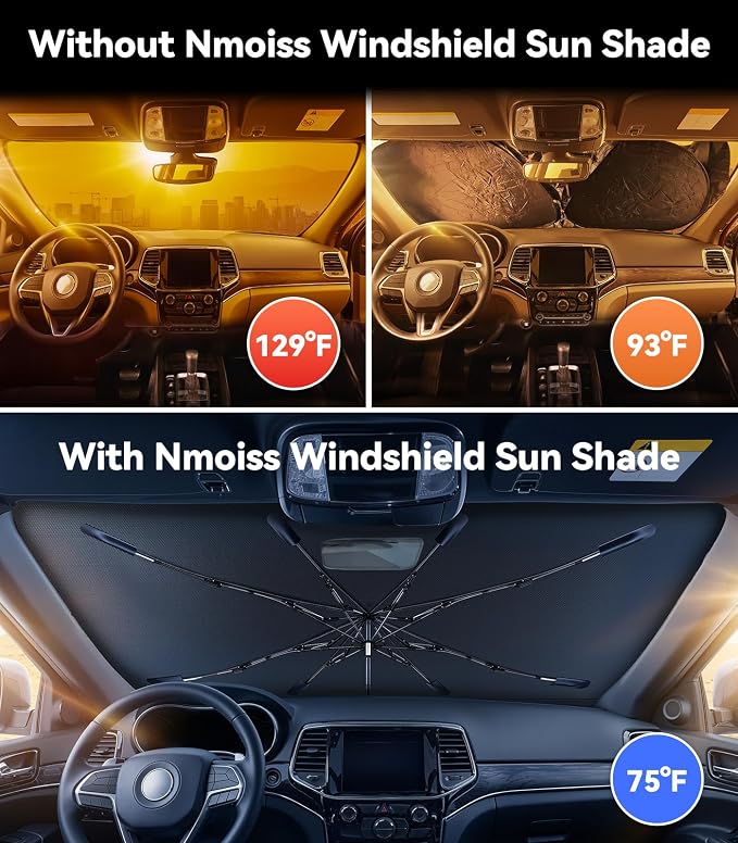 Nmoiss Windshield Sun Shade Umbrella for Jeep Grand Cherokee 2011-2026 Accessories, [Vinyl Coating Heat Shield] Protect Car from Sun Rays & Heat Damage Keep Cool and Protect Interior - Image 2