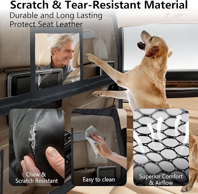 50" Pet Dog Car Barrier with Removable Visual Window, Pet Barrier for Car Escape-Proof, Back Seat Divider & Cargo Area Gate, Durable Dog Net for Car, Ideal for Trucks, SUV & Mid-Sized Vehicle - Image 3