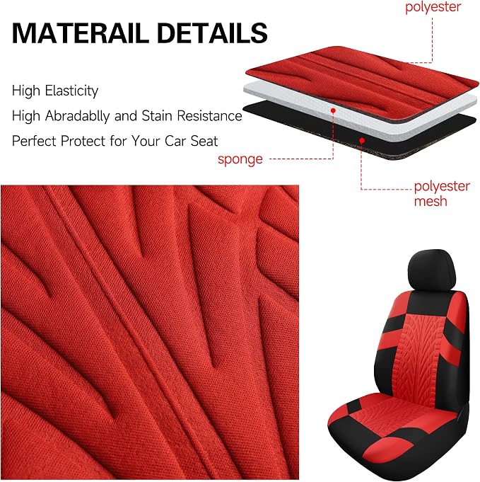 Pariitadin Car Seat Covers Front Pair, Washable and Breathable Seat Covers for Cars, Universal Fit Car Interior Covers for Most Sedan Truck SUV, Black/Red - Image 5