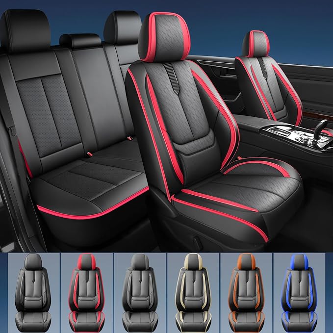 Fit Juke Car Seat Covers for Nissan Juke 2010-2017 2018 2019-Upgraded Premium Waterproof & Breathable Leather,Airbag Compatible,All-Weather Seat Cushion Protector,2 Front/Black-Red - Image 2