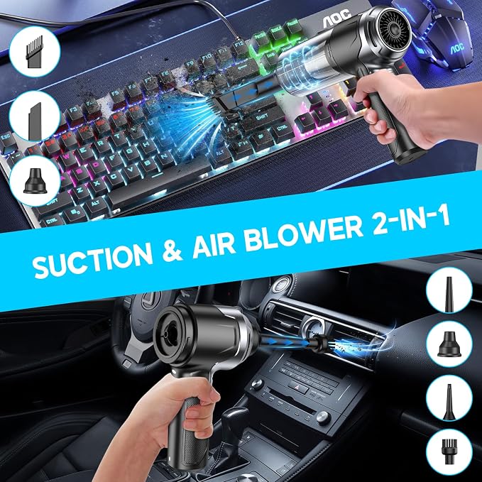 KMM Handheld Car Vacuum Cleaner, 10000PA Hand Held Vacuum & Air Duster | 120W High Power, Portable Cordless, Rechargeable with Multi-Nozzles & LED Light for Home, Car, Office - Image 3