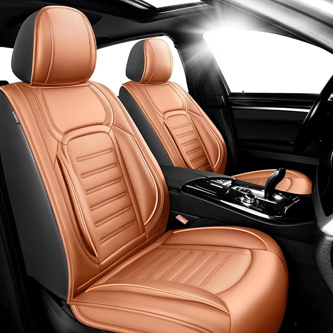 Fit RAV4 Car Seat Covers for Toyota RAV4 2007-2025 2026 -Premium Leather, Waterproof，Breathable，All-Weather Seat Cushion Protecto & Airbag Compatible, 2 Front Seat Brown by Unknown