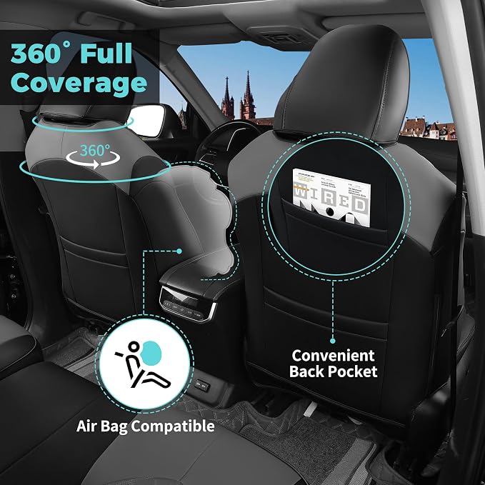 Custom Seat Covers for Toyota Highlander 2020-2026 7 Seats | black grey, faux leather, 2nd row captain chairs, waterproof, breathable, airbag compatible, stain resistant, easy install - Image 2