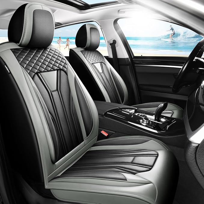 Fit Avalon Premium Leather Car Seat Covers for Toyota Avalon 2001-2021 2022 - Waterproof，Breathable，All-Weather Seat Cushion Protecto & Airbag Compatible, Full Set Gray&Black by Unknown