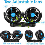 Alagoo 12V Car Fan, Adjustable 4 Inches Dual Head Car Clip Fan for Front/Rear Seat Passenger, 360° Rotatable Cars Fans with Stepless Speed Regulation for Car/Vehicle SUV, RV - Image 3