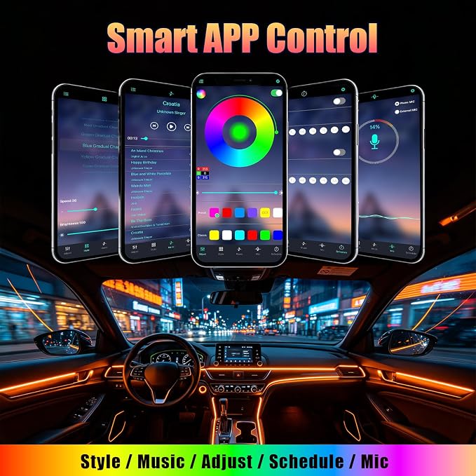 Interior Car LED Strip Lights, 5 in 1 RGB Ambient Lighting with 236 Inches Fiber Optic, Wireless APP Control Music Mode Inside Car Lighting Decorations for Cars, Trucks, Vans, SUVs - Image 6