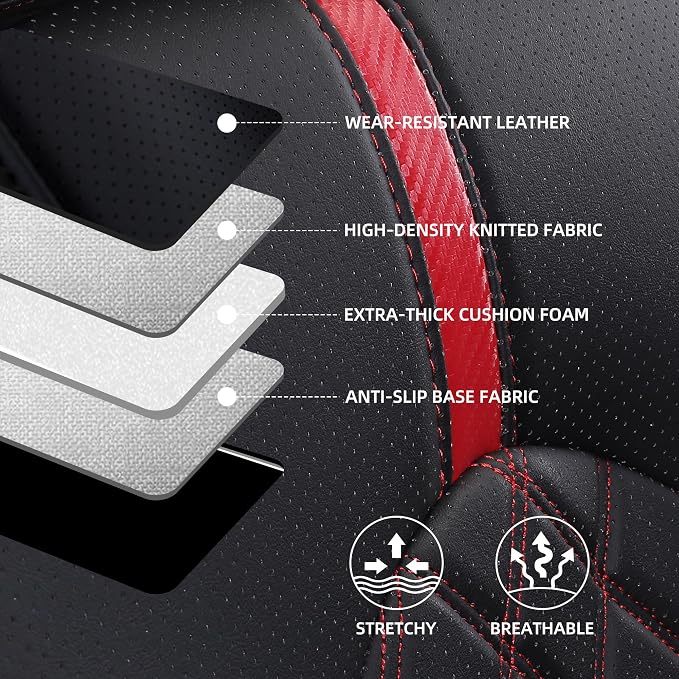Custom Fit Camry Seat Covers for 2018-2024 Toyota Camry Gas - Black+Red | Waterproof Faux Leather Full Coverage, Car Seat Protectors Full Set, Fit Toyota Camry LE SE SE Nightshade, Airbag Compatible - Image 4