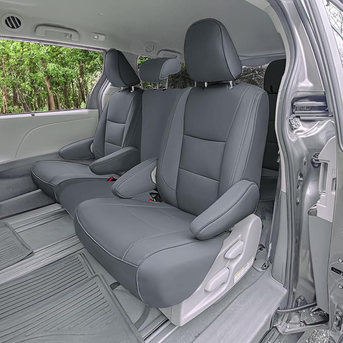 FH Group Custom Fit Car Seat Covers Specifically Made for 2011-2020 Toyota Sienna 8 Passenger, Car Seat Cover 2nd Row, Automotive Seat Covers in Solid Gray Faux Leather, Waterproof and Washable - Image 2