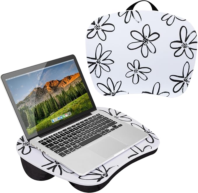 LAPGEAR MyStyle Lap Desk – Brushed Flower, Fits 15.6” Laptops | Dual-Bolster Microbead Cushion, Built-In Carry Handle, Ergonomic Curved Front Edge - Image 7