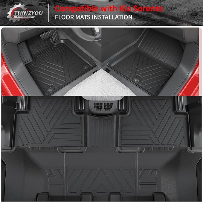 Floor Mats for 2021-2025 2026 Kia Sorento 6&7 Passenger | Not for Hybrid, Trunk Mat Cargo Mat Cargo Liner TPE All Weather Back Seat Cover Protector 2024 Sorento Accessories - Image 2