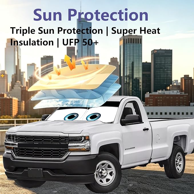 Gven Windshield Sun Shade for Chevrolet Silverado 1500 2019-2024 2025 2026 Car Accessories Sun Visor for Front Windshield & Window Sun Shade Cover, UV Heat Blocker & Protector (Silverado) - Image 3