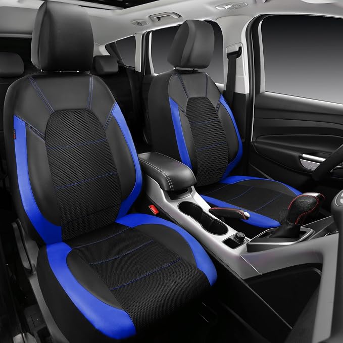 CAR PASS Leather seat Covers,Automotive Universal Sport car seat Cover Super 5mm Composite Sponge Inside,Airbag Compatible fits Most Cars, SUVs, Trucks, and Vans (Full Set,Black and Blue) - Image 8