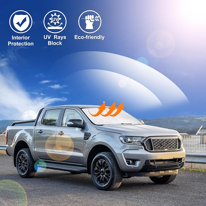Windshield Sun Shade for 2019-2025 2026 Ford Ranger Accessories | Full covered, Foldable & Durable, Block UV Rays, Reduce Heat, Easy to install, Keep Car Cooler - Image 5
