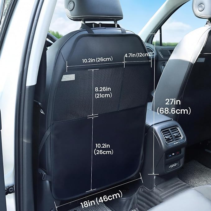 Viaviat Car Seat Protector Large Kick Mat 2 Pack Durable Water Resistant Auto Seat Back Covers with 2 Mesh Pockets Protection Against Dust Mud Scratches (Black, 2-Pack) - Image 3