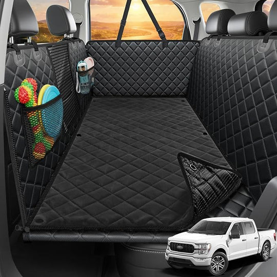 URPOWER Back Seat Extender for Dogs, Large Hard Bottom Dog Car Seat Cover | Supports 550 lbs, Stable 3-Panel Hard Bottom, Added High-Density Foam for Comfort, Waterproof 900D Oxford, 45% More Space by URPOWER