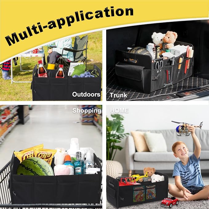 JiatuA Car Trunk Organizer, Car Organizers and Storage Collapsible Multi Compartment Container Box, Adjustable Car Accessories for SUV Sedan Truck, Standard Size, Black | Sturdy, Large Capacity, Clean Decor, Multi Compartment Container Box, Adjustable ... - Image 8