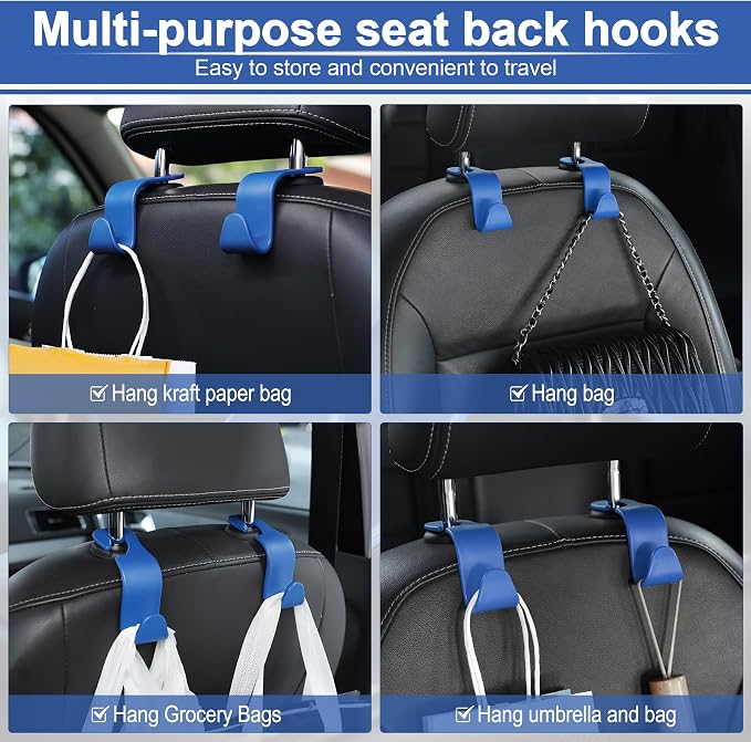 LivTee Car Seat Headrest Hook, Car Headrest Hidden Hook, 4 Pack Universal Auto Car Back Seat Hook Organizer for Purse Coat, Car Interior Accessories (Blue) - Image 5