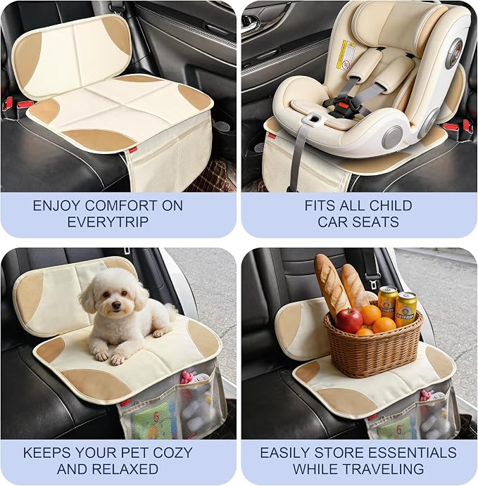 Sinvitron Car Seat Protector for Kids, Anti-Slip Thick Padding, Seat Mark Protection, 2 Storage Pockets for Toys & Snacks, Universal Fit for Most Vehicles (White, 2 Pack) - Image 6