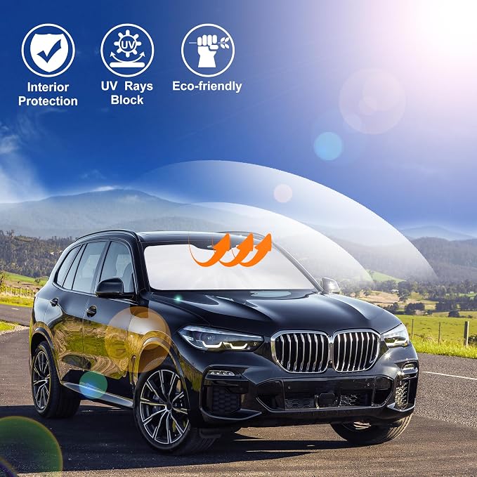 Windshield Sun Shade for 2019-2025 2026 BMW X5 Accessories | Full covered, Foldable & Durable, Block UV Rays, Reduce Heat, Easy to install, Keep Car Cooler - Image 6