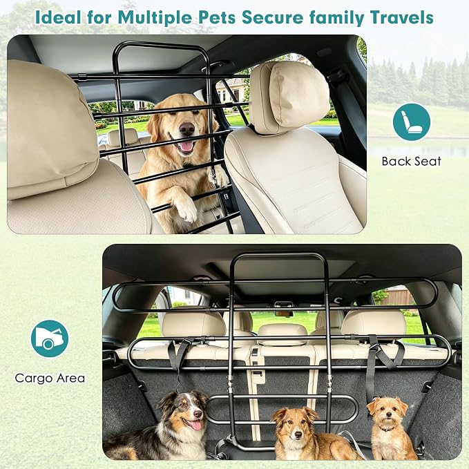 Snagle Paw Dog Car Barrier for SUV, Adjustable 40.5"-58.3" Dog Car Divider for Cargo Area and Backseat, Moves with Seats, Metal Pet Barrier for SUVs, Trucks, Sedans,with Tightening Nylon Straps, Black | Adjustable width - Image 7