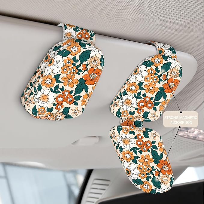 2 Pack Sunglass Holder for Car Visor, Universal Magnetic Car Sunglass Holder for Different Size Eyeglasses, Car Visor Accessories (Flower-Yellow) - Image 3