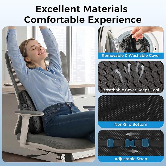 Lumbar Support Pillow for Car & Office Chair - High-Density Memory Foam Back Cushion for Sciatica & Lower Back Pain Relief - Non-Slip Support for Long Commutes & Desk Workers (4D Mesh Black) - Image 4