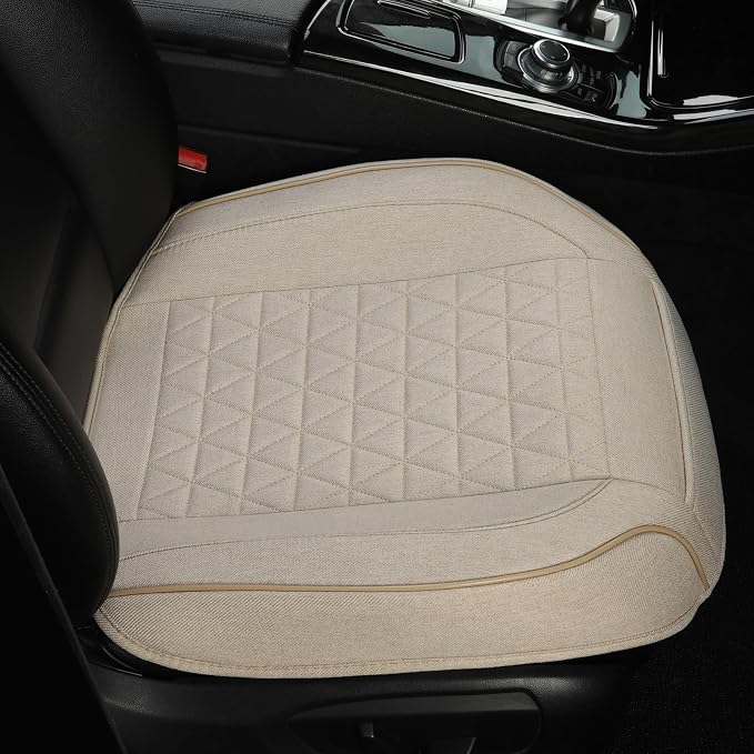 West Llama Linen Front Car Seat Cover Protector Anti-Slip Bottom Seat Cover Fits 95% of Vehicles,Wrapping Around The Bottom,Triangular Pattern(Beige-2Pcs) - Image 9