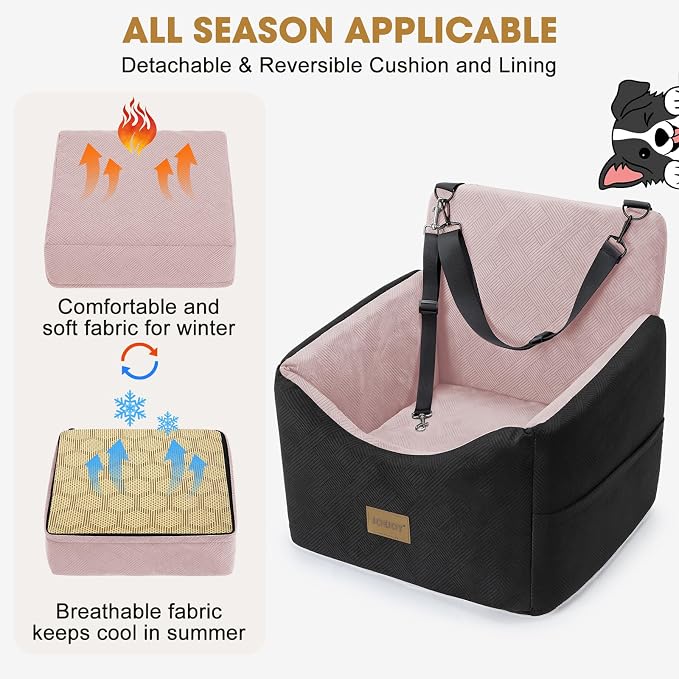 JOEJOY Dog Car Seats for Small Medium Dogs Under 35lbs, Dog Booster Seat with Detachable Washable Cover and Cushion, Memory Foam Pet Car Seat with Safety Belt and Storage Pockets (BP) - Image 3