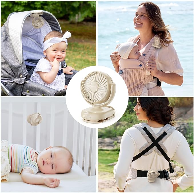 Momcozy Portable Stroller Fan with Clip, 4-Speed Mini Cooling Fan, 0.26 Lb | Ultra-Light Rechargeable Design, Gaps ≤ 4.5 mm, Rotating Handheld Cooling for Carriers, Backpacks and Tables - Image 4