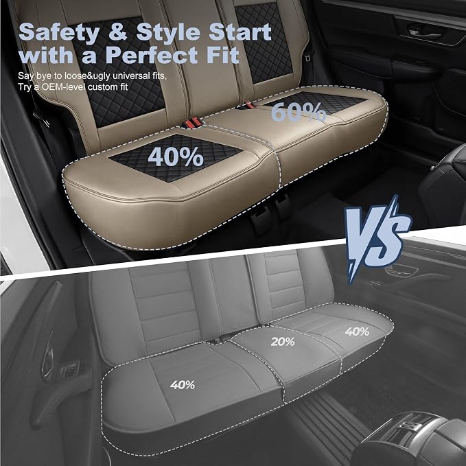 IKABEVEM Custom for Honda CR-V 2017-2022 Seat Covers Full Set | Waterproof Faux Leather,Easy to Install,Wipe Clean,Black&Beige Car Seat Protector - Image 3