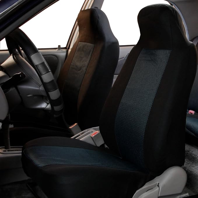 FH Group All Purpose Flat Cloth Car Seat Covers for Bucket Seats, 2 Piece Universal Fit, Washable Seat Covers for SUV, Sedan, Van - Front Set Black - Image 2